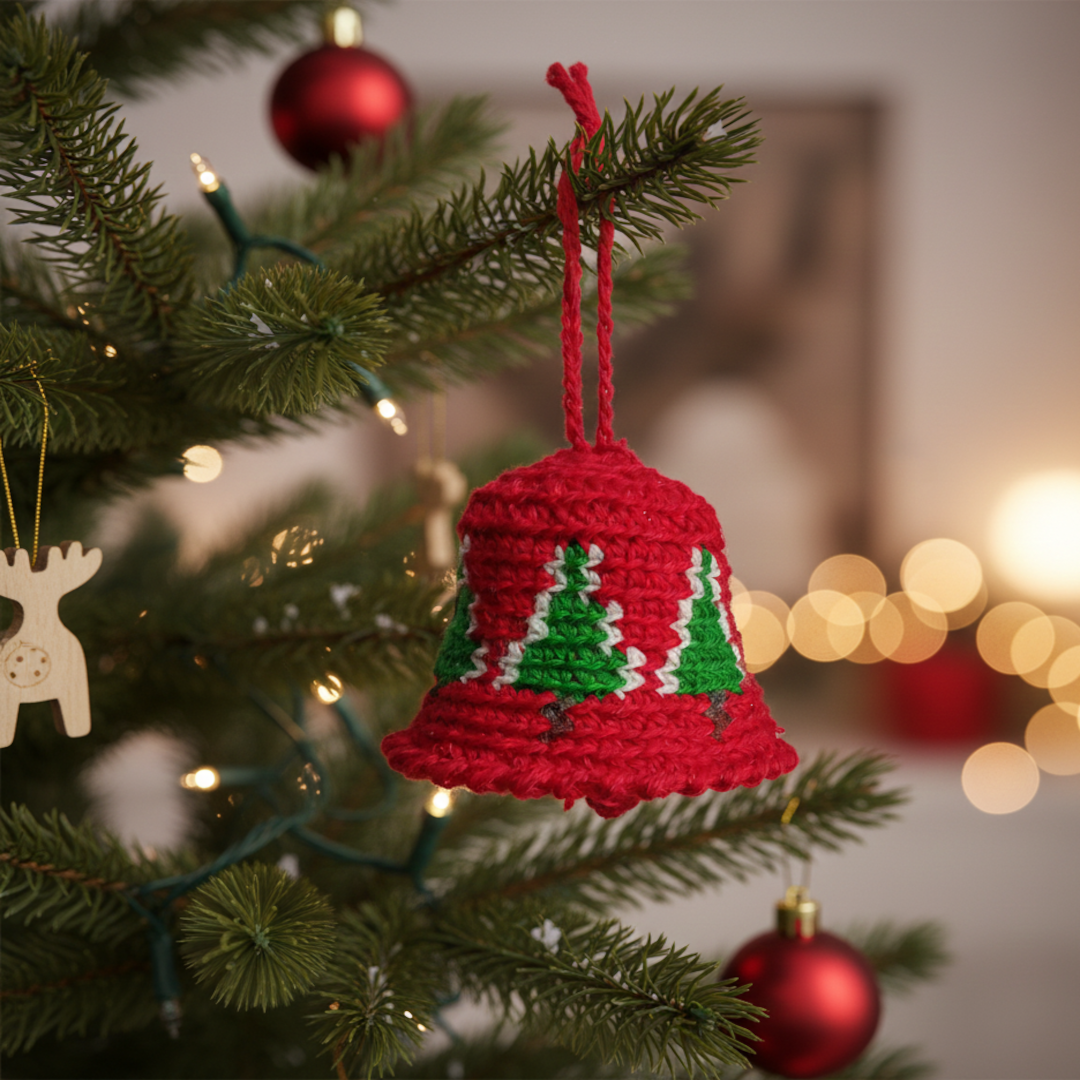 crocher christmas bell on a tree